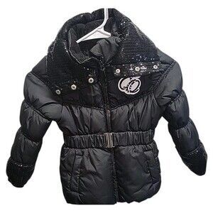 Girls NY Enyce Puffer Black Coat with Belt Size‎ 5/6